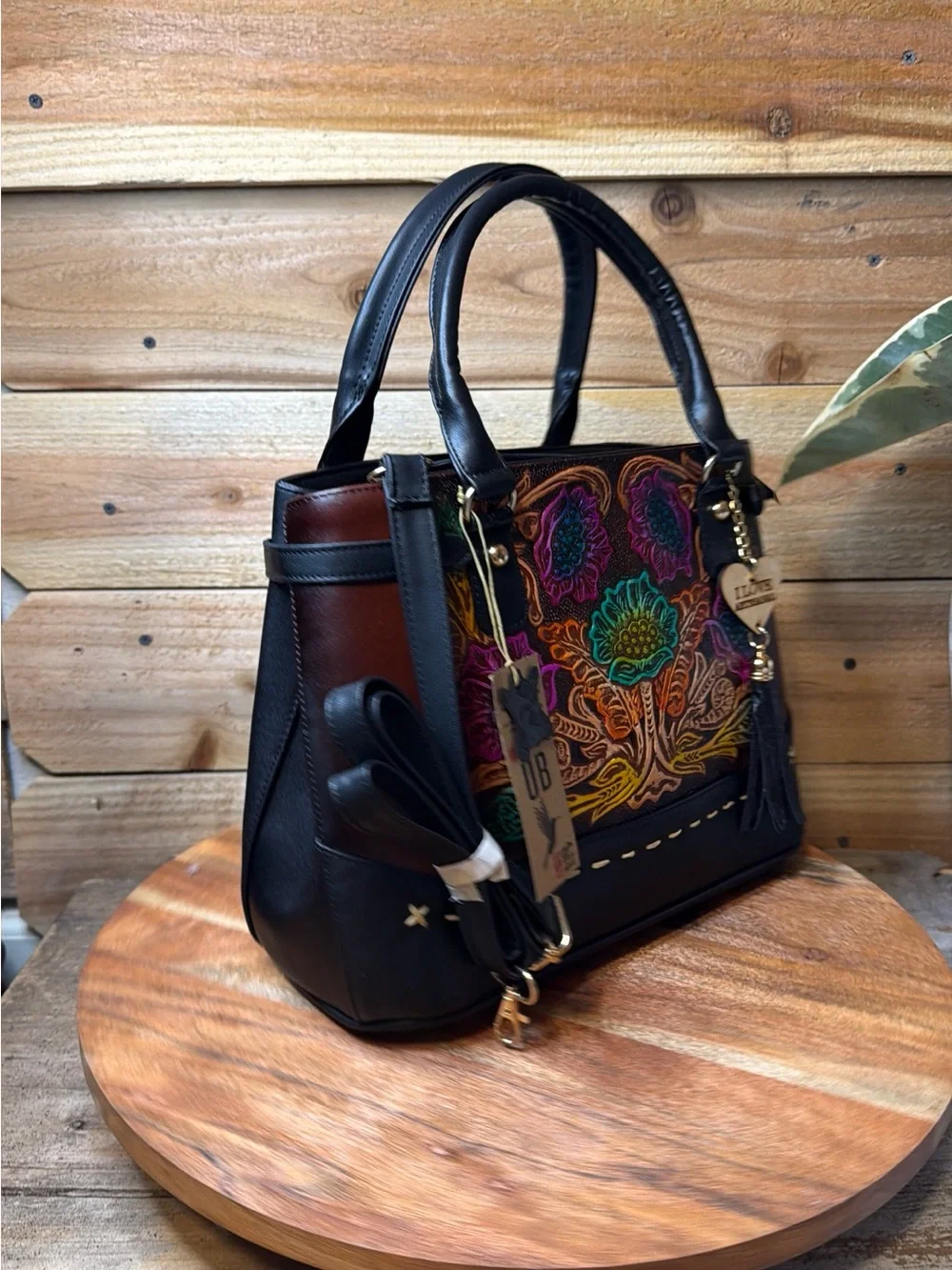 Embroidered Floral Satchel Handbag - Multicolor